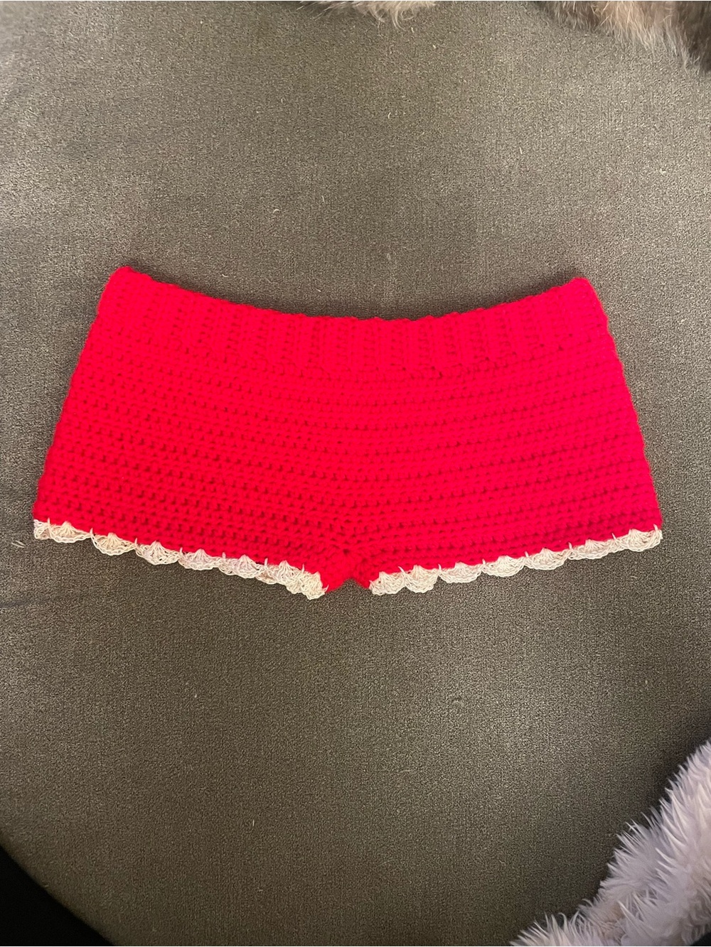 Handmade Crochet Red Micro Shorts with Lace Trim